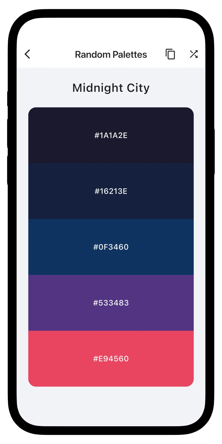 Browsing random color palettes in Paletix